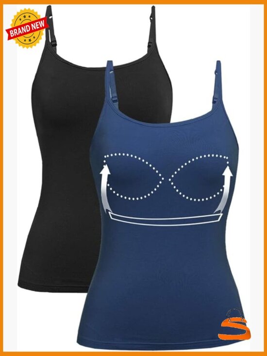 Tops - Adjustable Strap Camisole with Built-in Padded Bra Sleeveless Layering Top